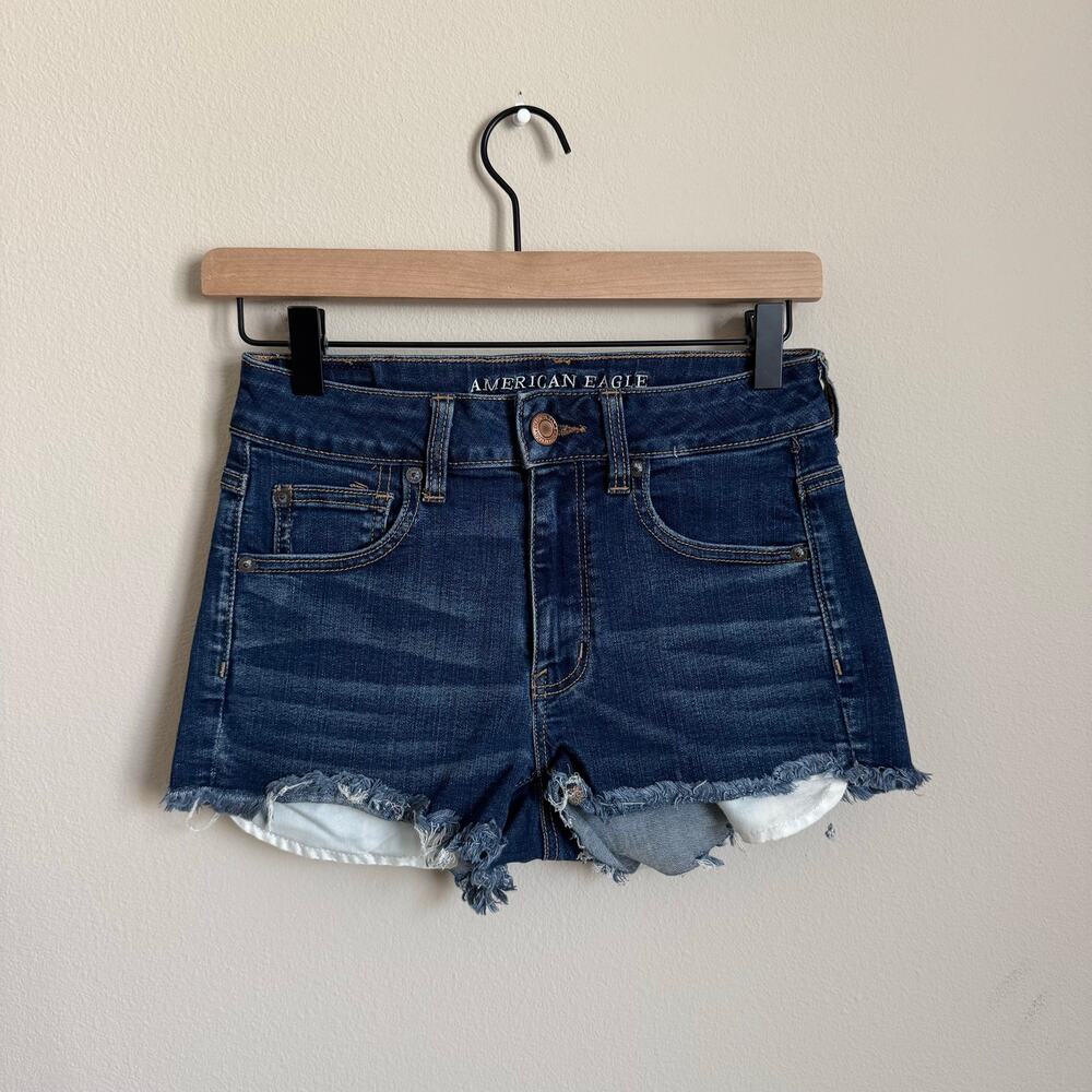 American Eagle Womens High Rise Short Denim Jean Blue Dark Wash Size 4 Stretch